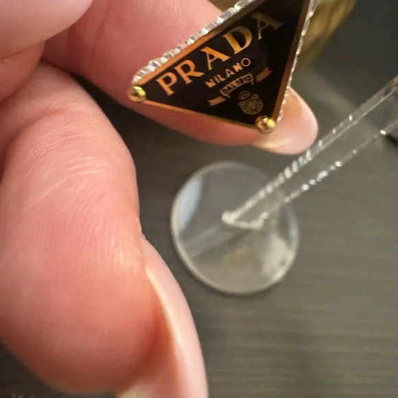 Prada Black and Gold Logo Earrings - Picture 2 of 10